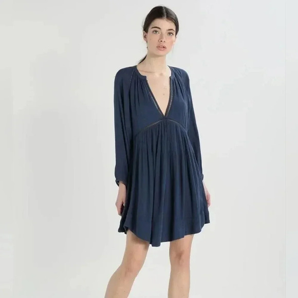 Free People Go Lightly Swing Babydoll Boho Blue  Women's Mini Dress Size Small. - Picture 2 of 16